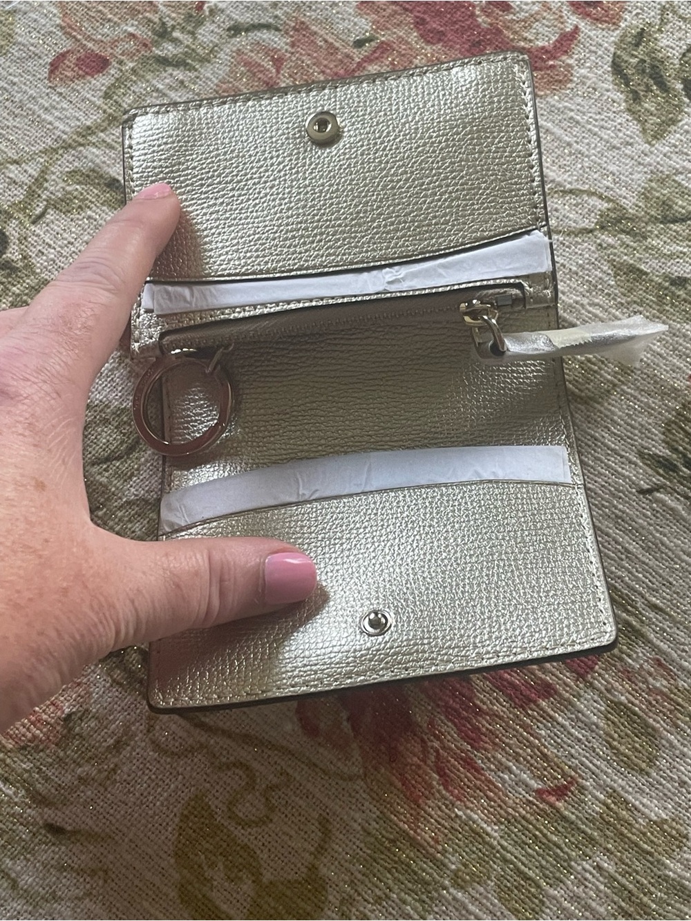 NWT~KATE SPADE~Sylvia Mini Wallet with key ring, Metallic Pale Gold - Picture 7 of 9